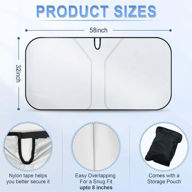 Foldable Car Windshield Sun Shade 58x32 Inch  Reflective UV Protection